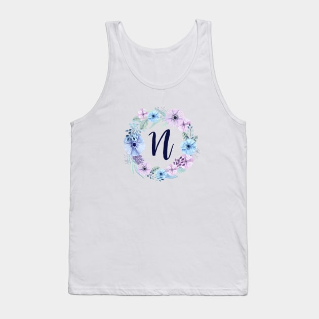 Floral Monogram N Icy Winter Blossoms Tank Top by floralmonogram